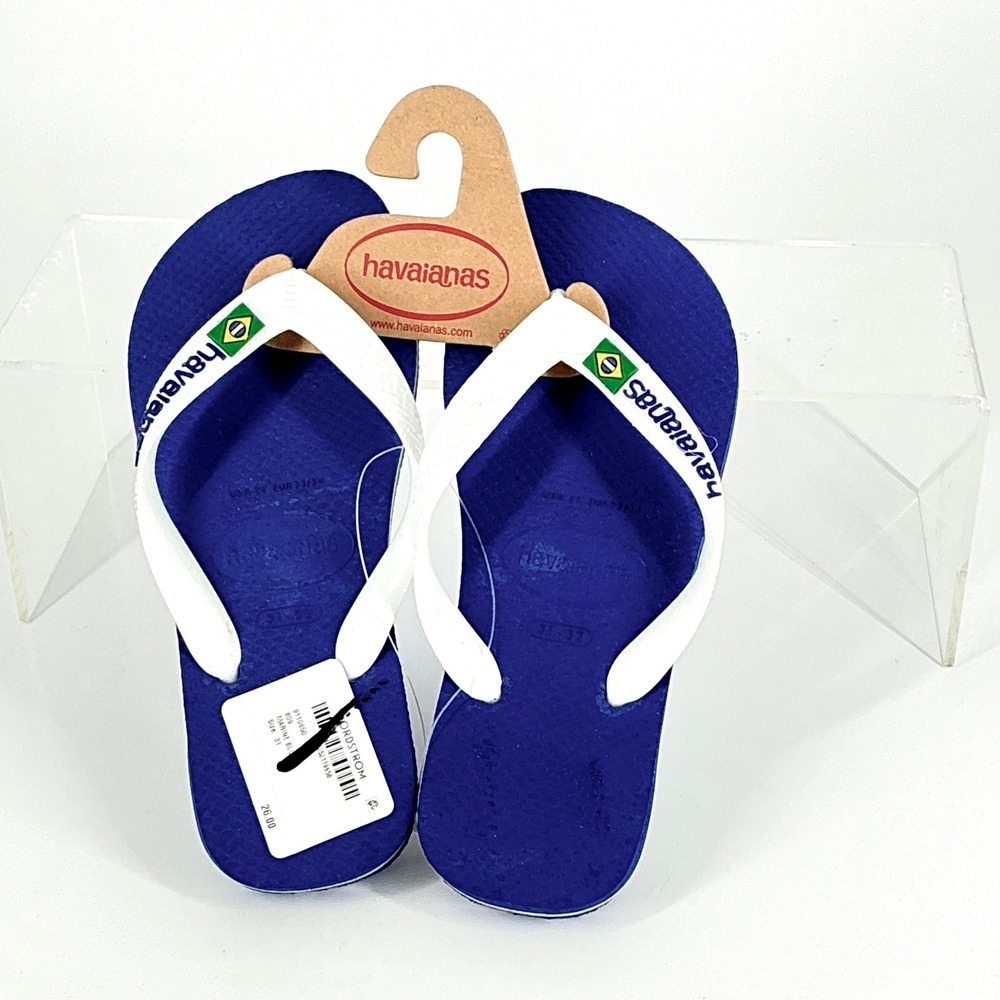 Havaianas Kids Size 31-32 US 2 Brasil Blue White Flip Flop Sandals Thong NEW $30